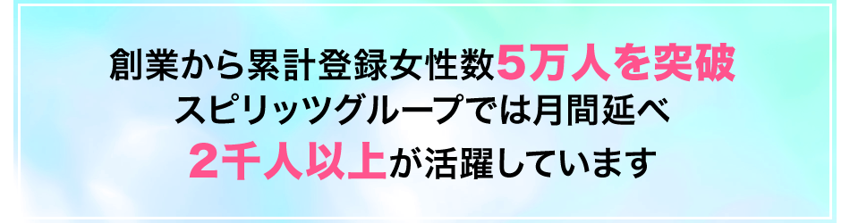 創業から累計登録女性数15万人を突破　スピリッツグループでは月間延べ2千人以上が活躍しています